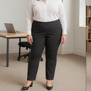 Dalia Charcoal Textured Slim Fit‎ Dress Pants - 2X Womens